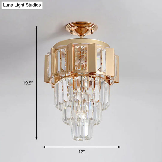 Contemporary Led Ceiling Light With Clear Crystal Prisms And Gold Finish