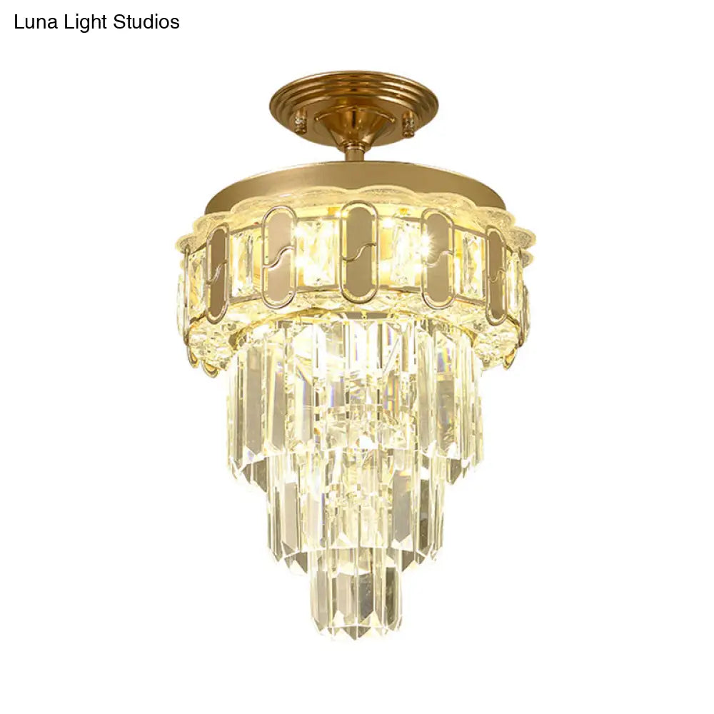 Contemporary Led Ceiling Light With Clear Crystal Prisms And Gold Finish