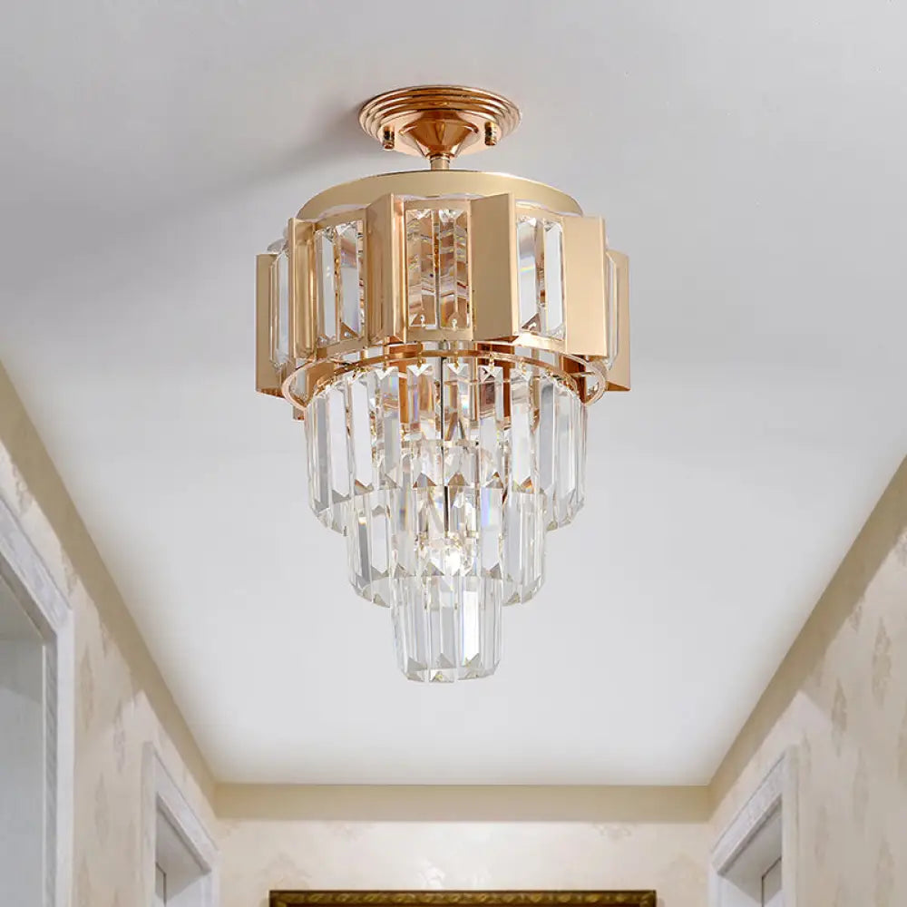 Contemporary Led Ceiling Light With Clear Crystal Prisms And Gold Finish / A