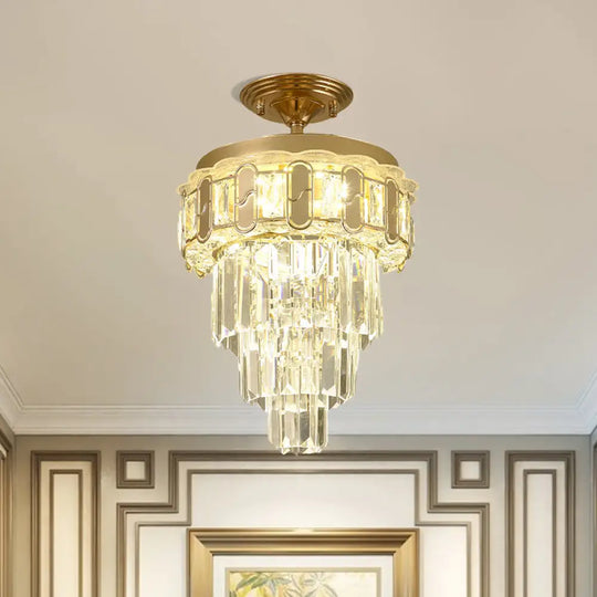 Contemporary Led Ceiling Light With Clear Crystal Prisms And Gold Finish / C