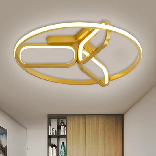 Contemporary Led Ceiling Light With Metallic Shade In Warm/White - Black/White/Gold Oval And Circle