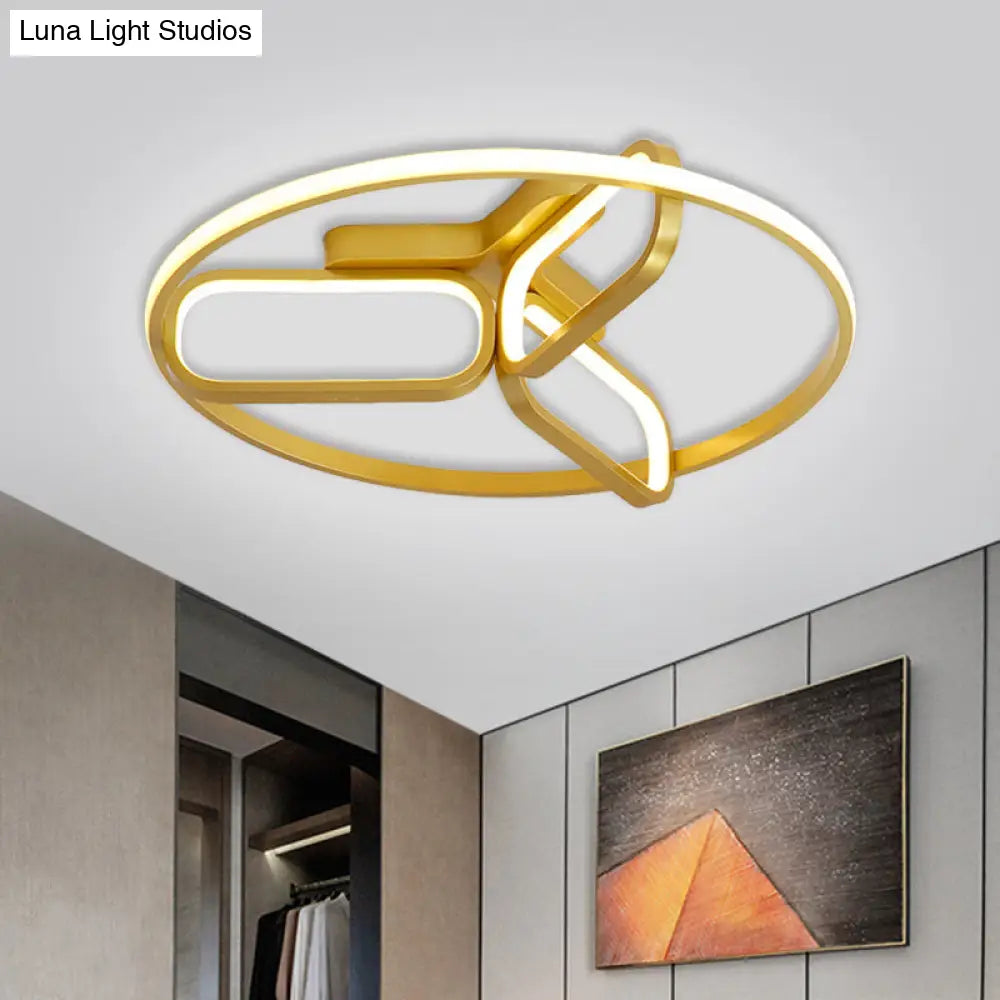 Contemporary Led Ceiling Light With Metallic Shade In Warm/White - Black/White/Gold Oval And Circle