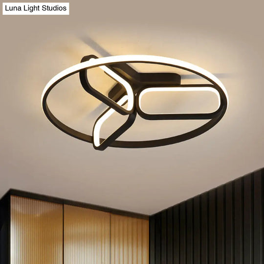 Contemporary Led Ceiling Light With Metallic Shade In Warm/White - Black/White/Gold Oval And Circle