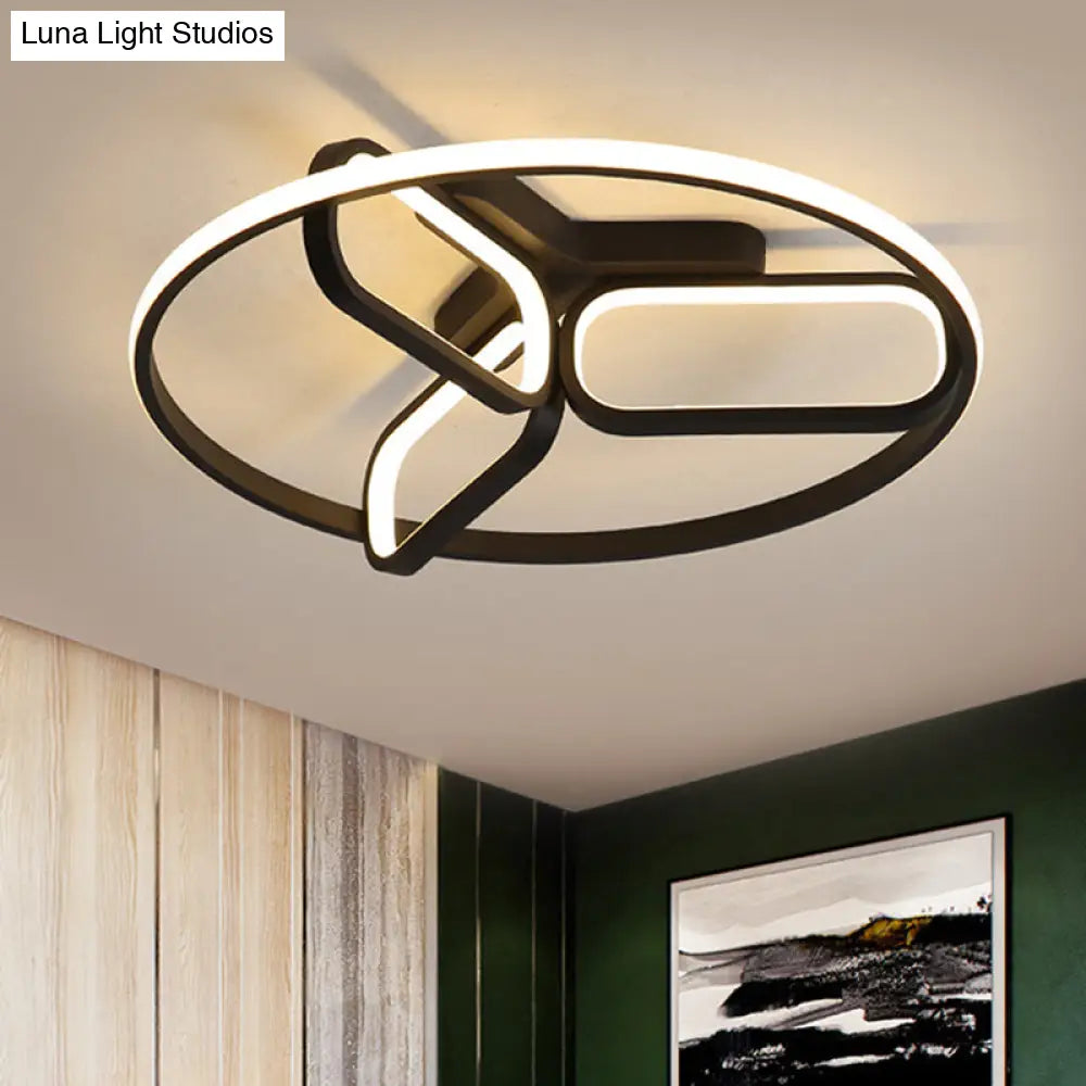 Contemporary Led Ceiling Light With Metallic Shade In Warm/White - Black/White/Gold Oval And Circle