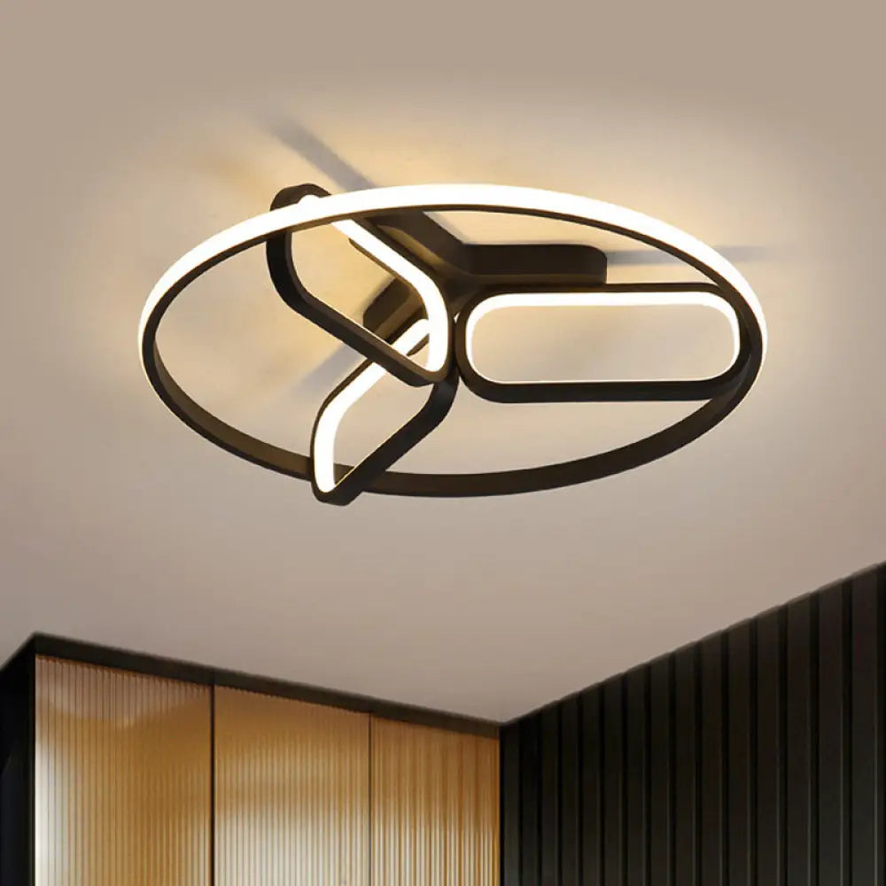 Contemporary Led Ceiling Light With Metallic Shade In Warm/White - Black/White/Gold Oval And Circle