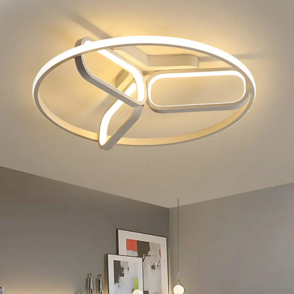 Contemporary Led Ceiling Light With Metallic Shade In Warm/White - Black/White/Gold Oval And Circle