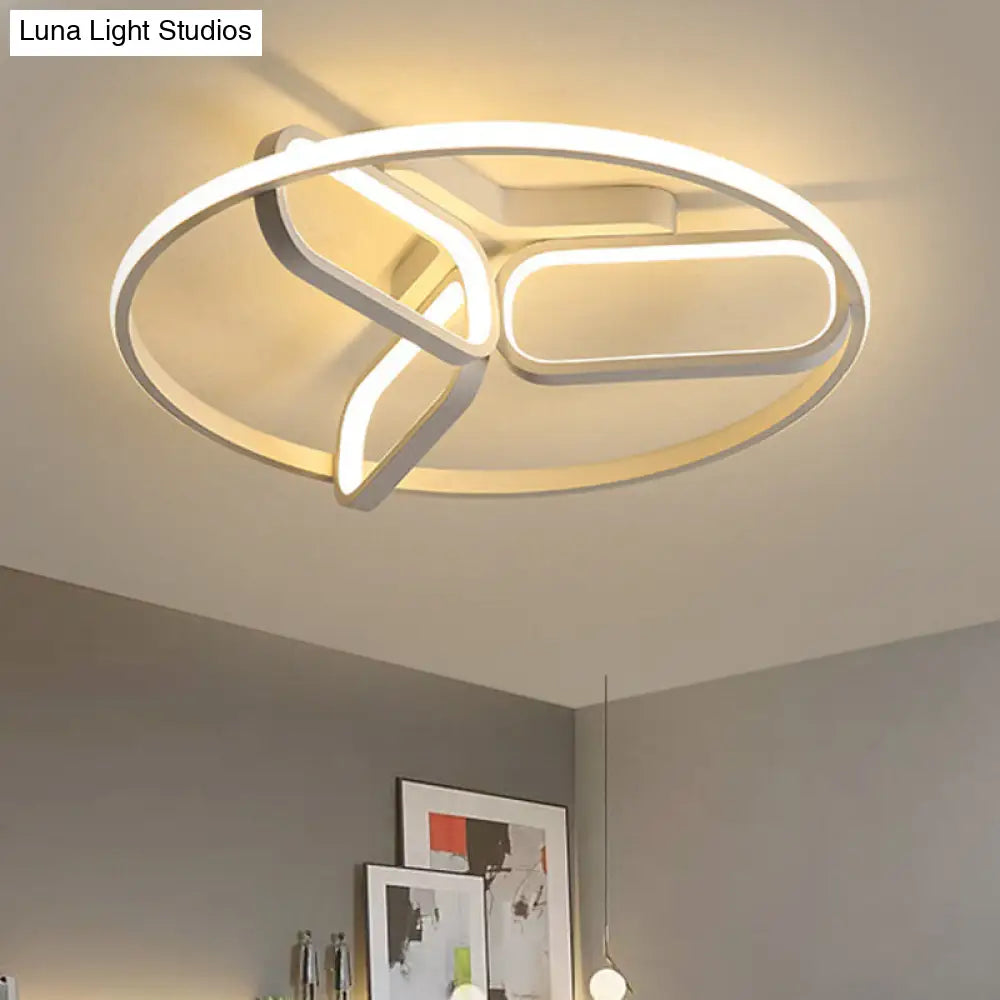 Contemporary Led Ceiling Light With Metallic Shade In Warm/White - Black/White/Gold Oval And Circle