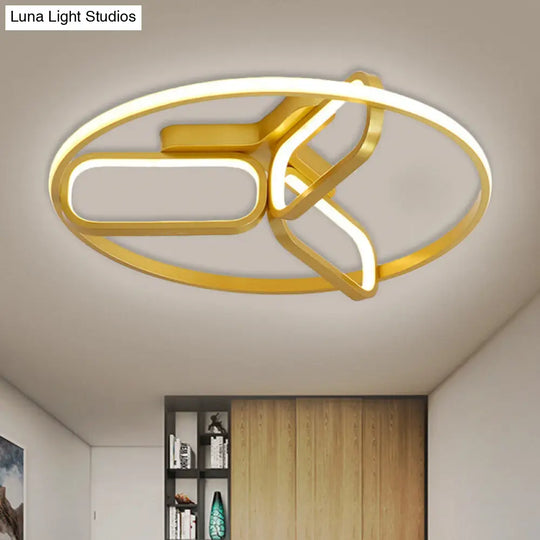 Contemporary Led Ceiling Light With Metallic Shade In Warm/White - Black/White/Gold Oval And Circle