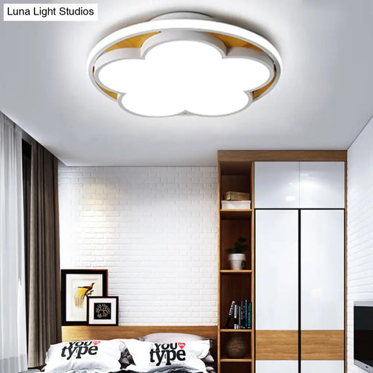 Contemporary Led Ceiling Mount Light For Kids Bedroom Flat Blossom Design White / 16.5