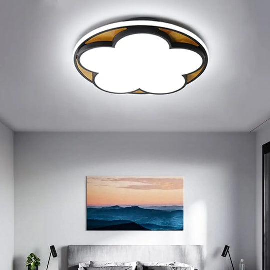 Contemporary Led Ceiling Mount Light For Kid’s Bedroom – Flat Blossom Design Black / 16.5’ Warm