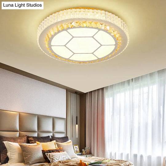 Contemporary Led Ceiling Mount Light In White With Crystal Design - Round/Hexagon/Rhombus Shape /