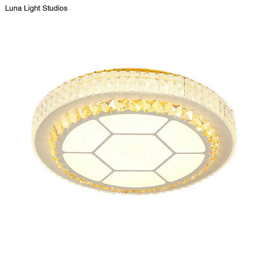 Contemporary Led Ceiling Mount Light In White With Crystal Design - Round/Hexagon/Rhombus Shape