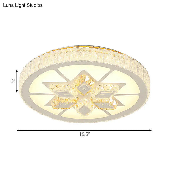Contemporary Led Ceiling Mount Light In White With Crystal Design - Round/Hexagon/Rhombus Shape
