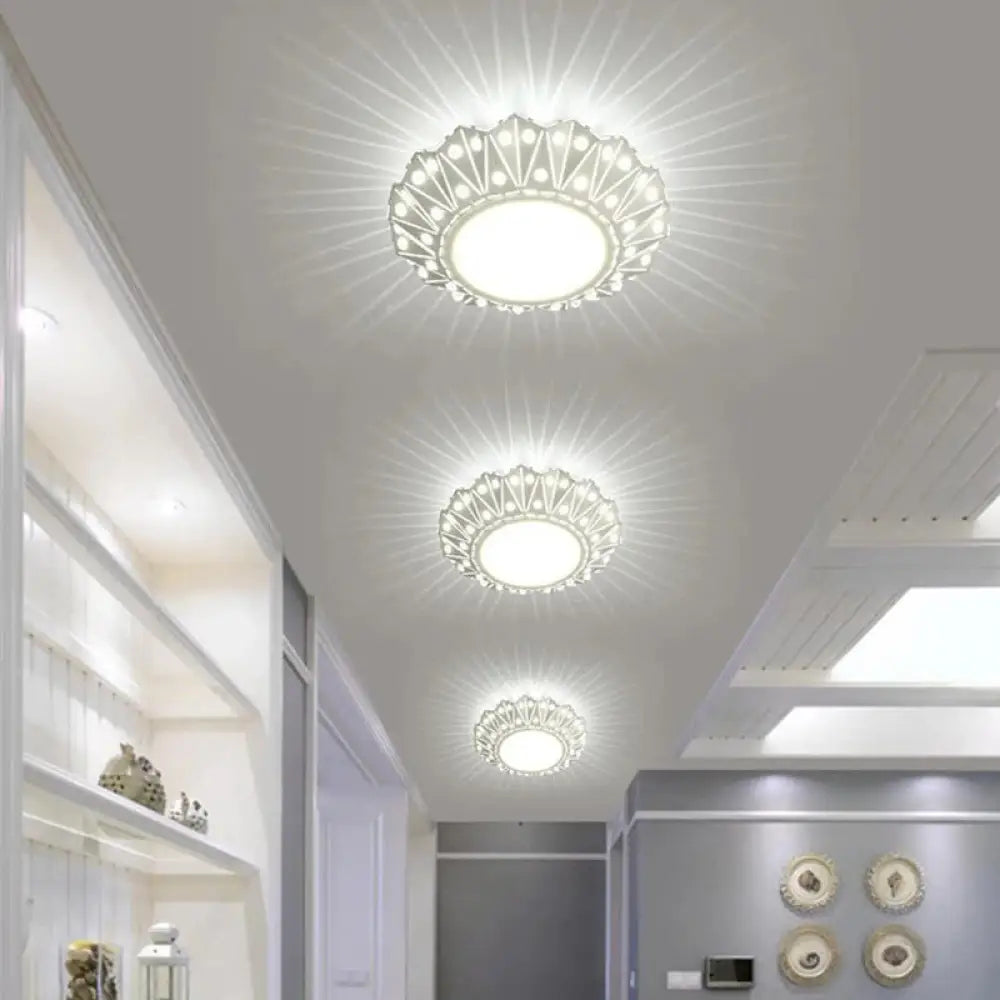 Contemporary Led Ceiling Mounted Flush Light Fixture - Metal Folding Design White With Crystal