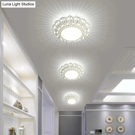 Contemporary Led Ceiling Mounted Flush Light Fixture - Metal Folding Design White With Crystal