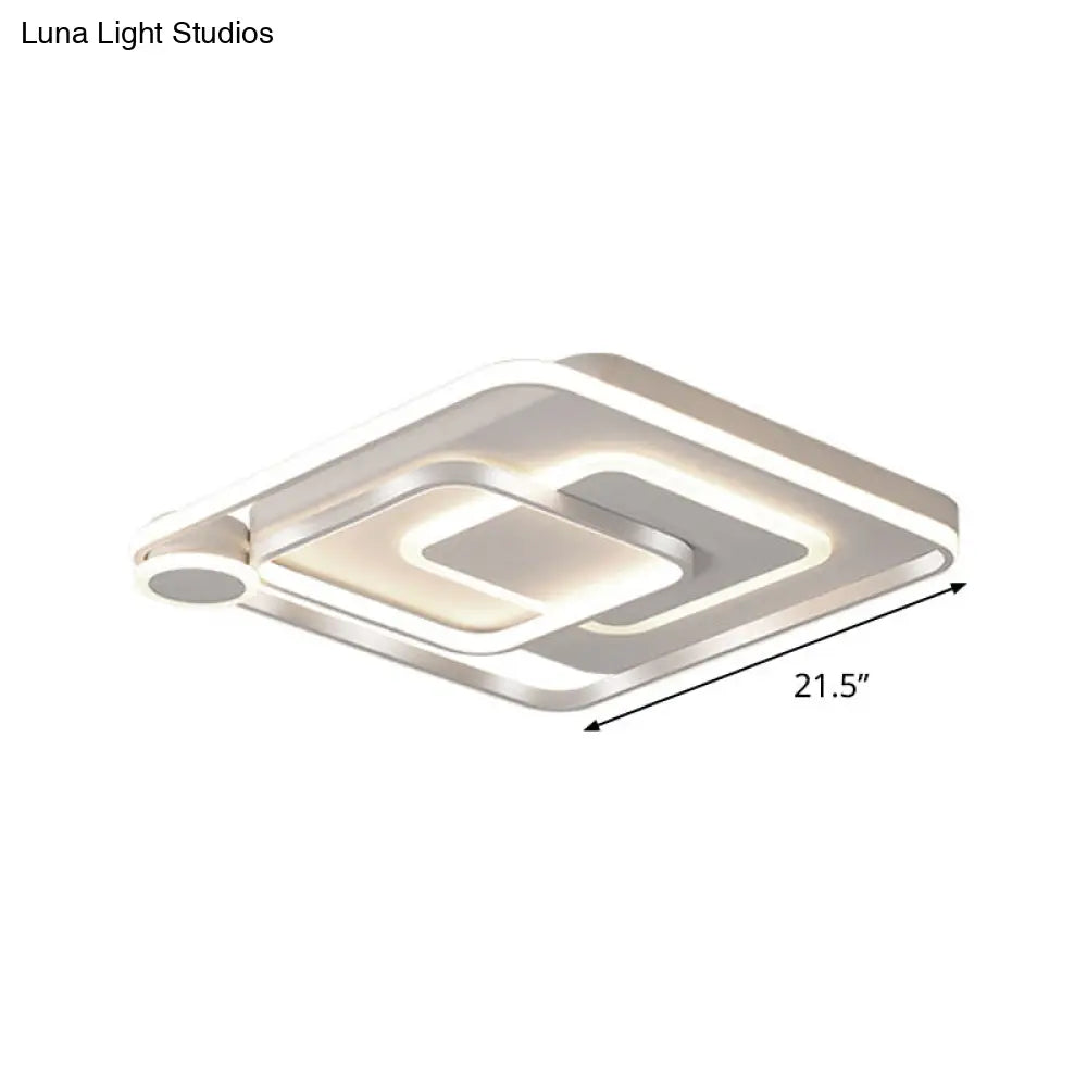 Contemporary Led Ceiling Mounted Lamp - White Square Overlapped Flush Light 18’/21.5’ Wide