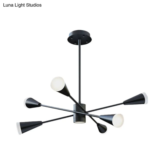 Contemporary Black Led Chandelier With Sputnik Acrylic Shades - 6-Light Ideal For Family Rooms