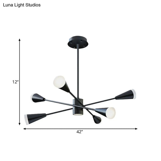 Contemporary Led Chandelier: 6-Light Black Hanging Lamp With Sputnik Acrylic Shade For Family Room