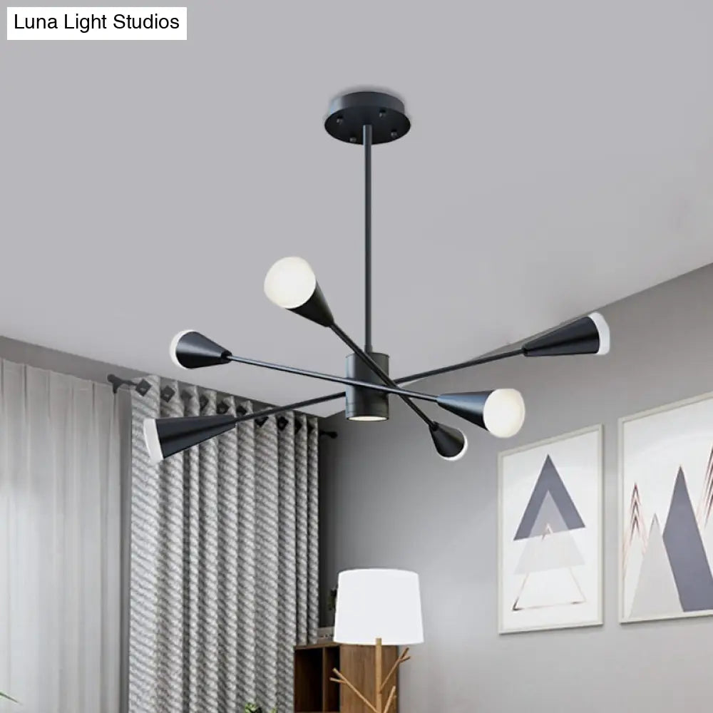 Contemporary Led Chandelier: 6-Light Black Hanging Lamp With Sputnik Acrylic Shade For Family Room