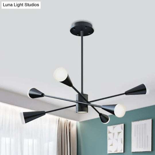 Contemporary Black Led Chandelier With Sputnik Acrylic Shades - 6-Light Ideal For Family Rooms