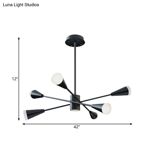 Contemporary Black Led Chandelier With Sputnik Acrylic Shades - 6-Light Ideal For Family Rooms