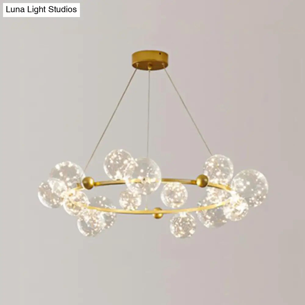 Modern Led Chandelier Pendant Light With Ball Shaped Clear Glass Gold; Perfect For Dining Rooms