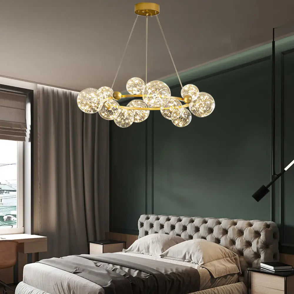 Contemporary Led Chandelier Pendant Light With Clear Glass Ball Shape In Gold 12 / Natural