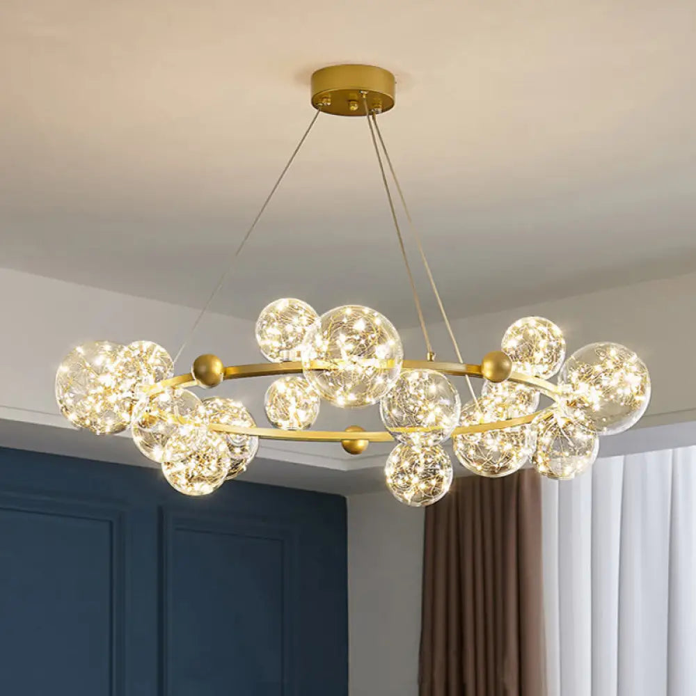 Contemporary Led Chandelier Pendant Light With Clear Glass Ball Shape In Gold 15 / Natural