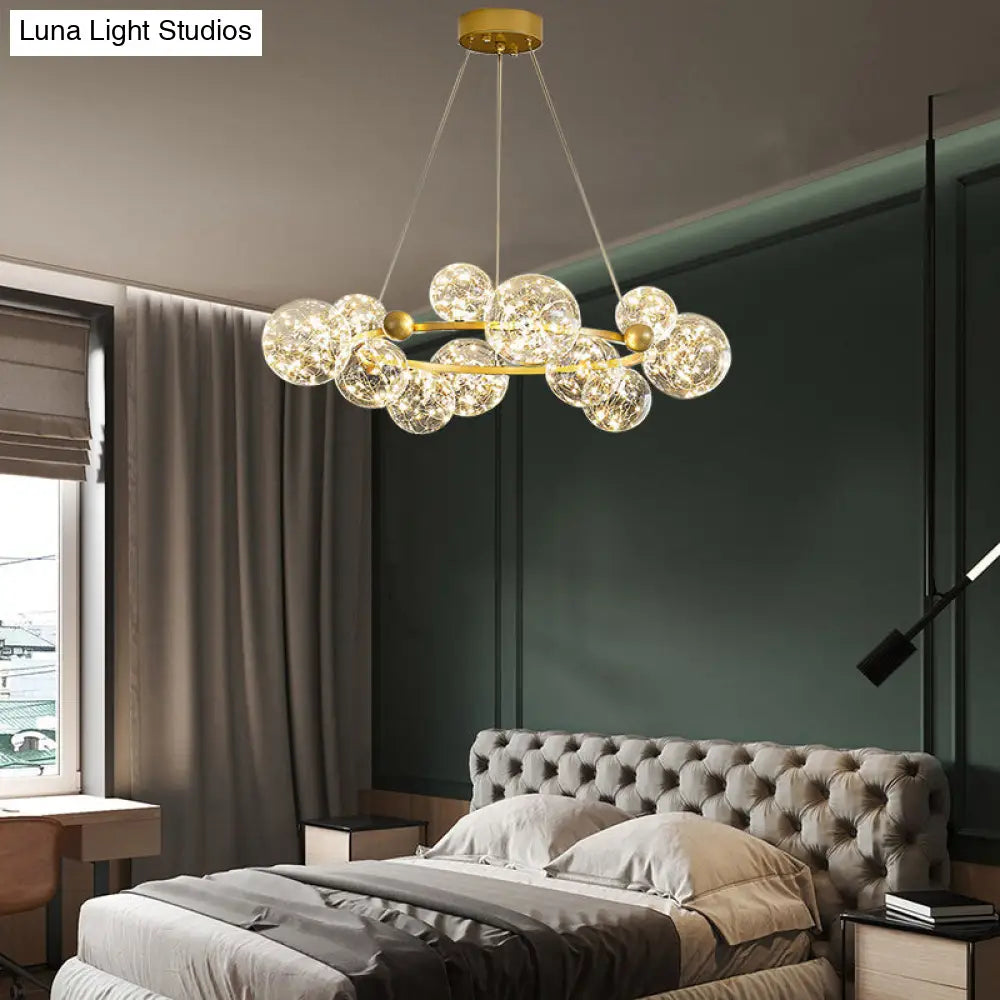 Modern Led Chandelier Pendant Light With Ball Shaped Clear Glass Gold; Perfect For Dining Rooms 12 /
