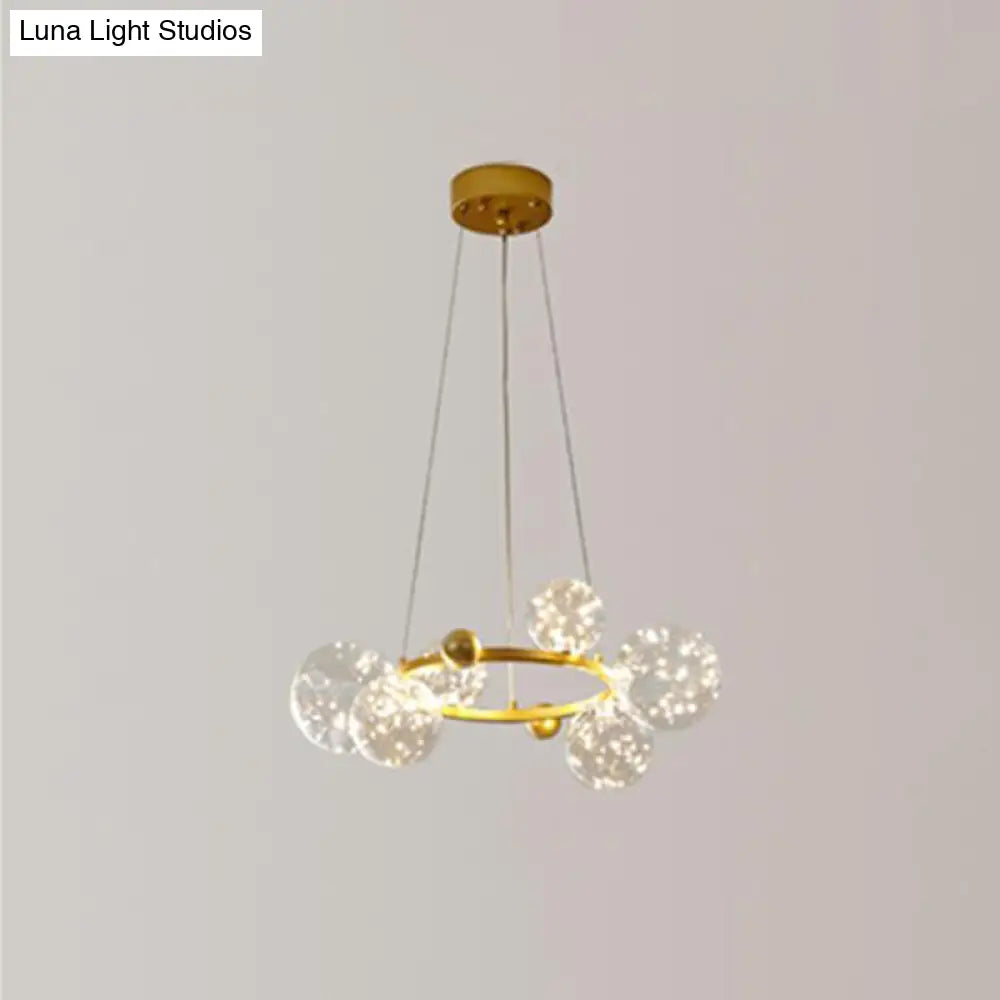 Contemporary Led Chandelier Pendant Light With Clear Glass Ball Shape In Gold