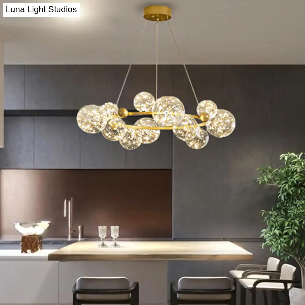 Contemporary Led Chandelier Pendant Light With Clear Glass Ball Shape In Gold