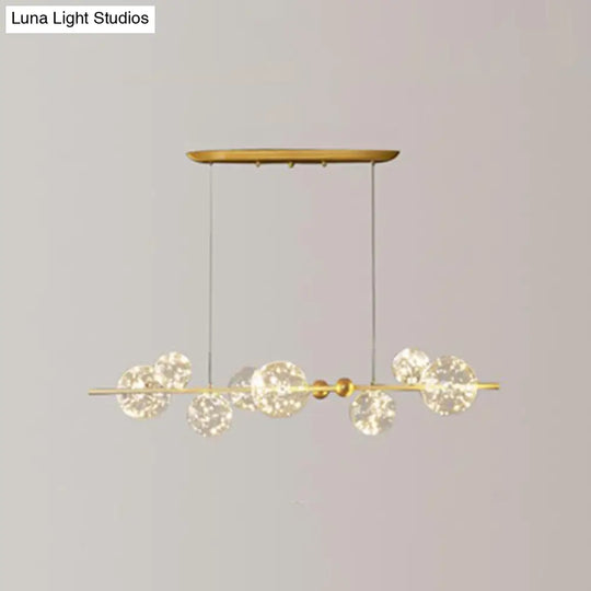 Modern Led Chandelier Pendant Light With Ball Shaped Clear Glass Gold; Perfect For Dining Rooms