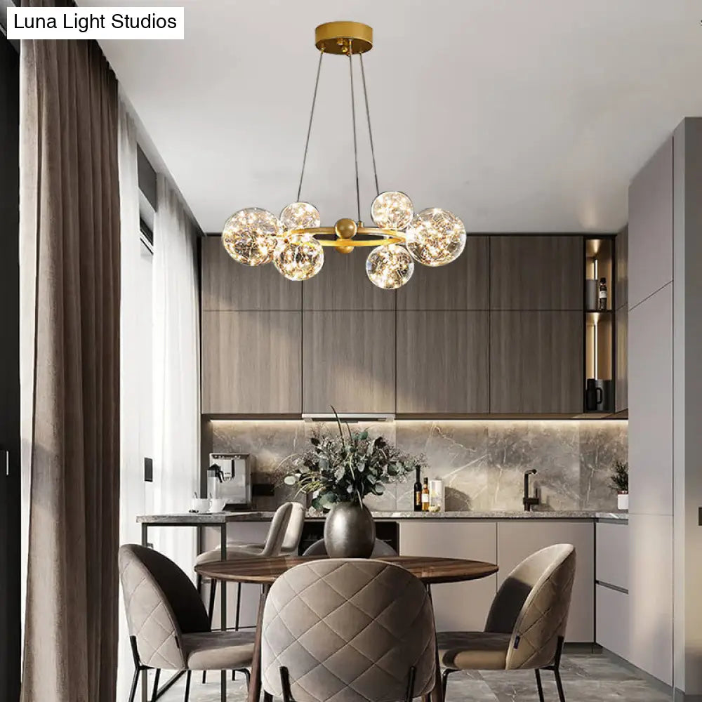 Modern Led Chandelier Pendant Light With Ball Shaped Clear Glass Gold; Perfect For Dining Rooms 6 /