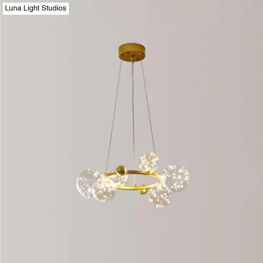 Modern Led Chandelier Pendant Light With Ball Shaped Clear Glass Gold; Perfect For Dining Rooms