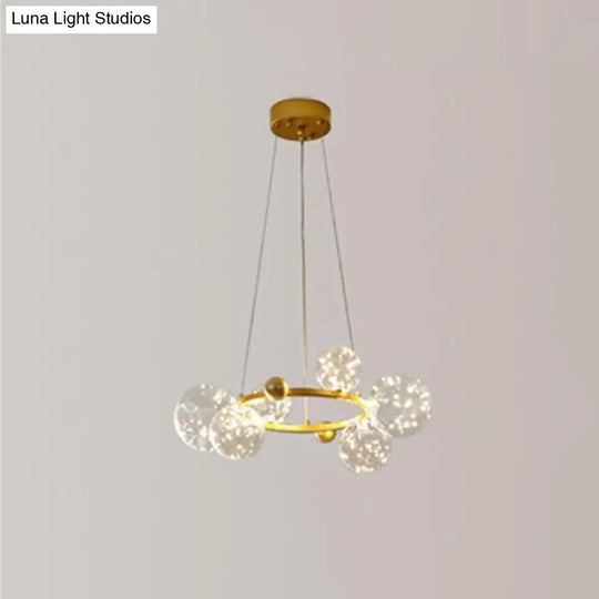 Modern Led Chandelier Pendant Light With Ball Shaped Clear Glass Gold; Perfect For Dining Rooms