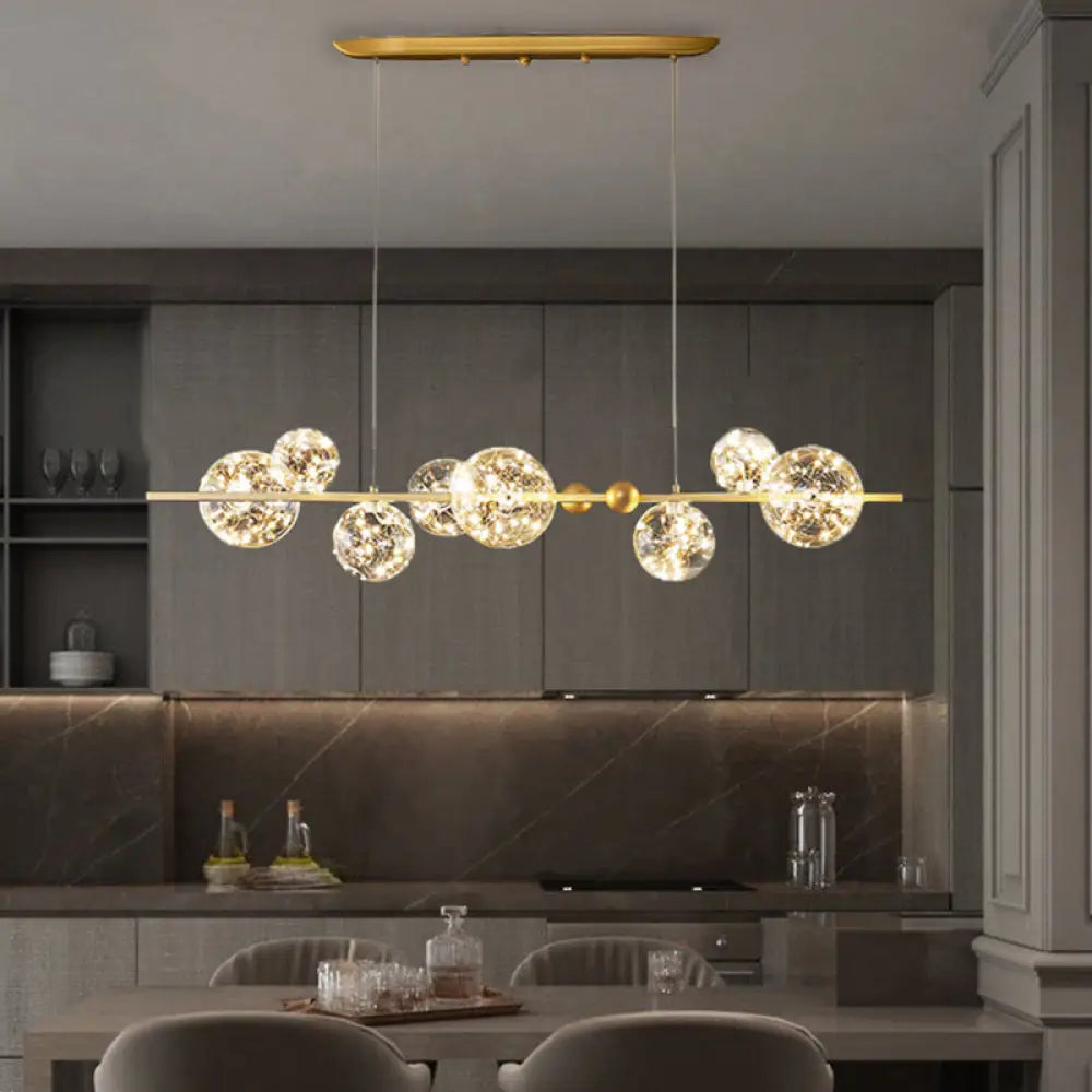 Contemporary Led Chandelier Pendant Light With Clear Glass Ball Shape In Gold 8 / Natural