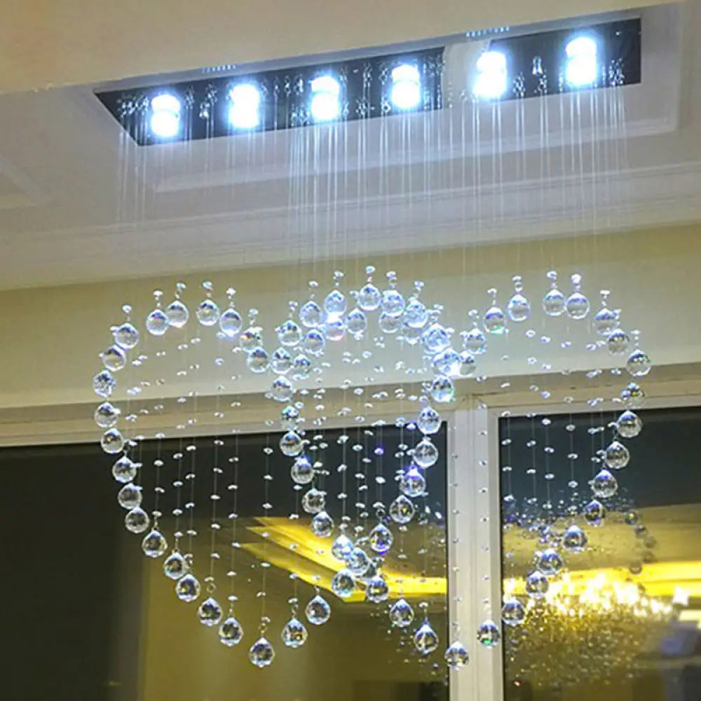 Contemporary Led Chrome Love Heart Flush Mount Light For Dining Room - Crystal Orb