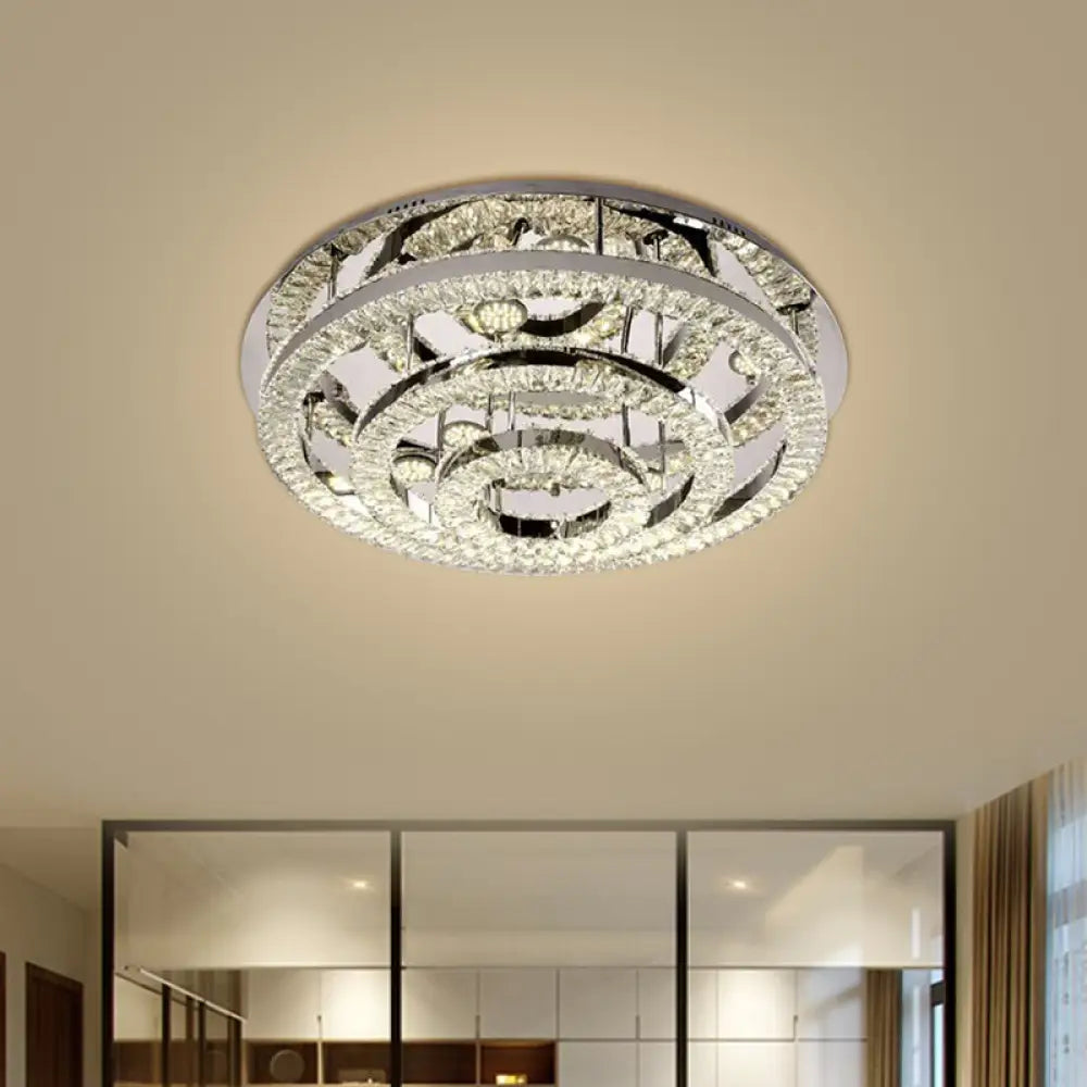 Contemporary Led Chrome Semi Flush Mount Ceiling Lamp With Layered Crystal Blocks - Warm/White
