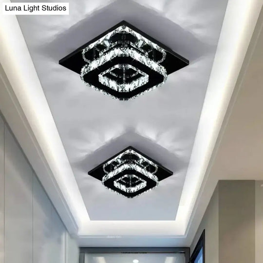 Contemporary Led Chrome Square Ceiling Lamp: Clear Crystal Flush Mount Lighting For Porch