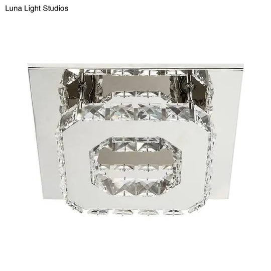 Contemporary Led Chrome Square Ceiling Lamp: Clear Crystal Flush Mount Lighting For Porch