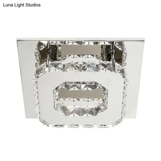 Contemporary Led Chrome Square Ceiling Lamp: Clear Crystal Flush Mount Lighting For Porch