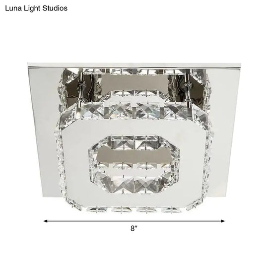 Contemporary Led Chrome Square Ceiling Lamp: Clear Crystal Flush Mount Lighting For Porch