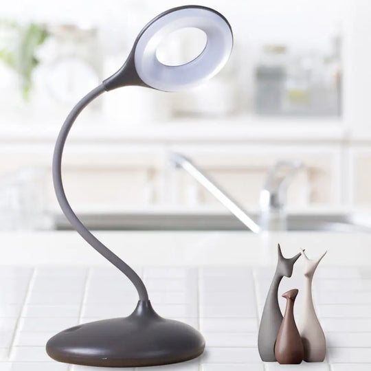 Contemporary Led Circle Desk Lamp - Brown/White Adjustable Table Light For Study Brown