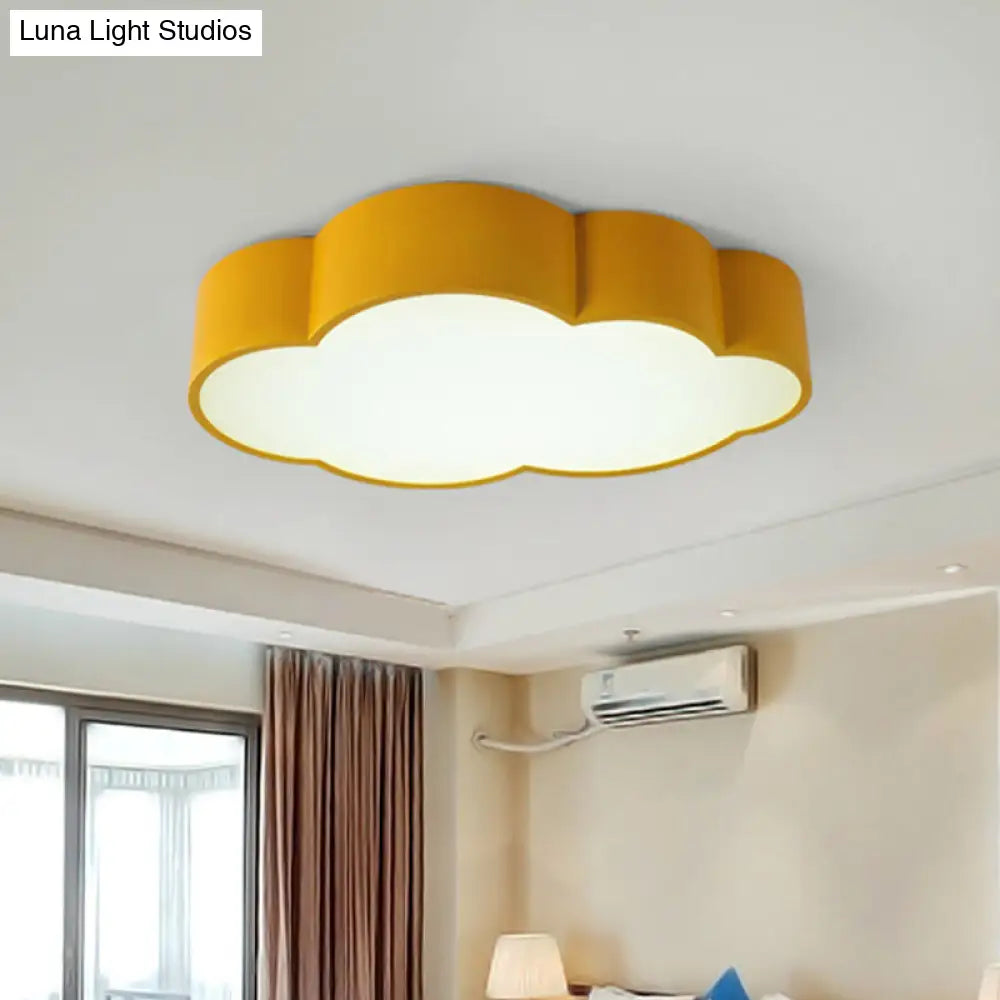 Contemporary Led Cloud Iron Flush Ceiling Light For Kids Bedroom - Yellow/Blue 20.5/24.5 Long Yellow