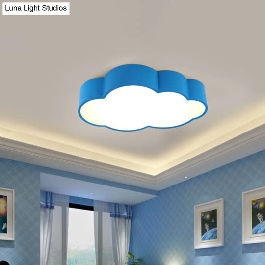 Contemporary Led Cloud Iron Flush Ceiling Light For Kids Bedroom - Yellow/Blue 20.5’/24.5’ Long