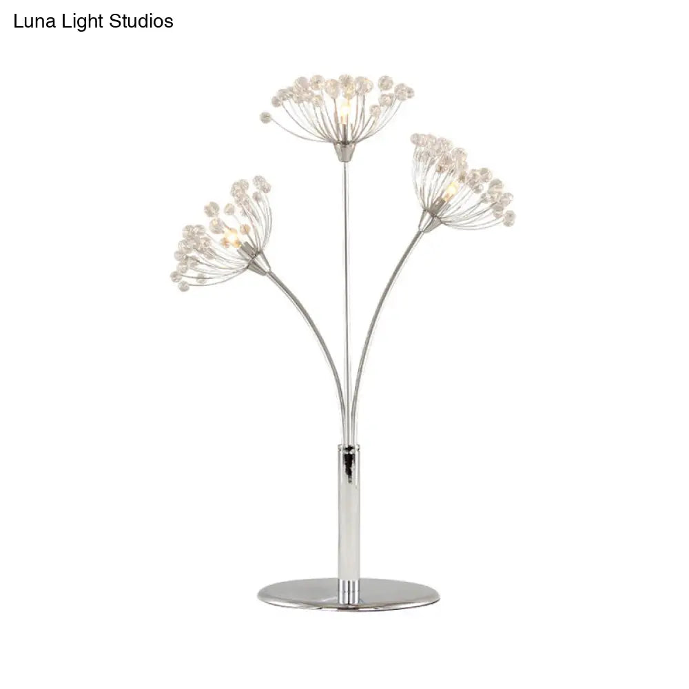 Contemporary Led Crystal Bead Table Lamp With Dandelion-Shape Design - Chrome Finish