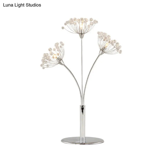 Contemporary Led Crystal Bead Table Lamp With Dandelion-Shape Design - Chrome Finish