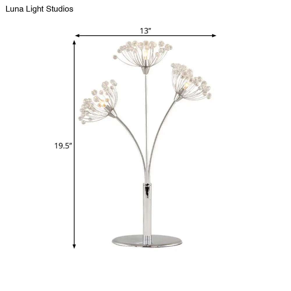 Contemporary Led Crystal Bead Table Lamp With Dandelion-Shape Design - Chrome Finish