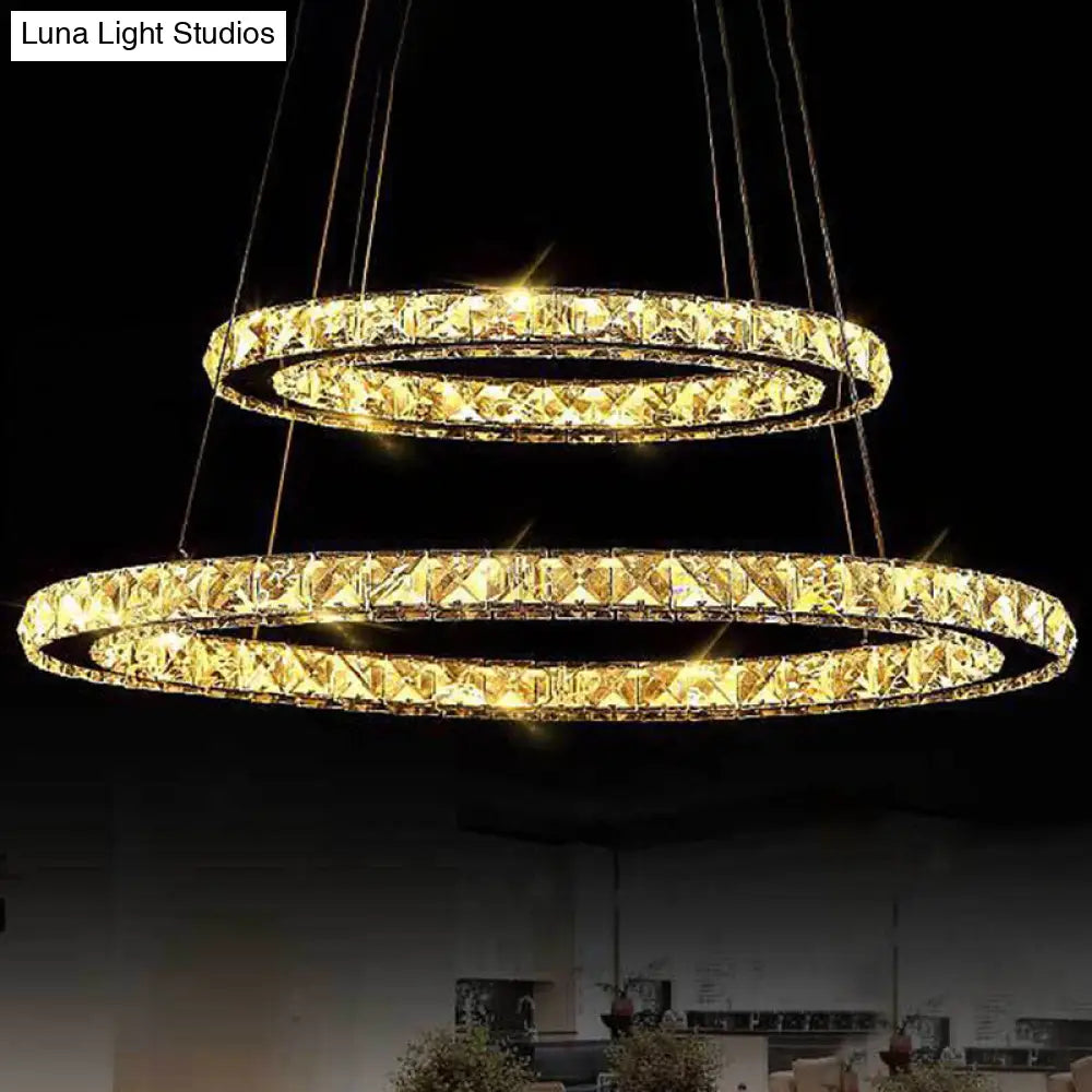 Contemporary Led Crystal Chandelier Pendant Lights For Bedroom Clear / 12+19.5 Warm