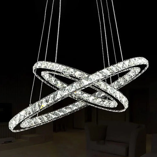 Contemporary Led Crystal Block Chandelier Pendant Light For Bedroom Clear / 12’ + 19.5’ Third Gear